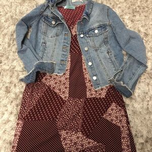 Red and white patterned dress